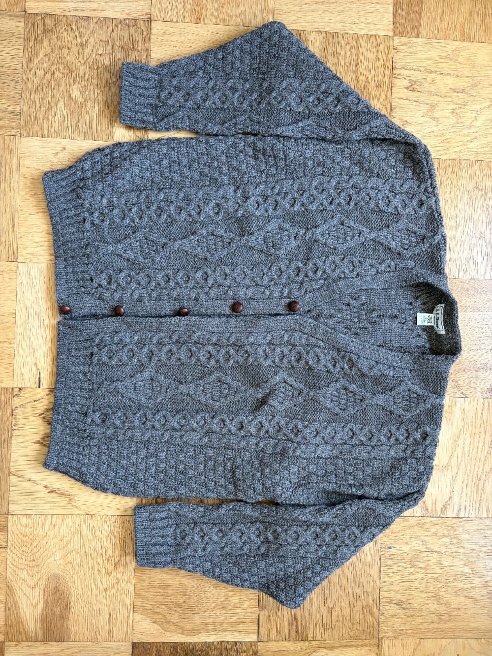 L.L. Bean Men's Chocolate Cable Knit vintage Cardigan - Picture 5 of 10